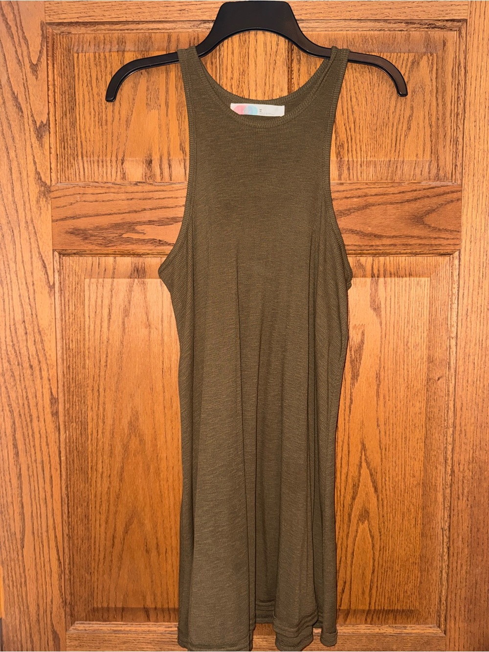 Free People Olive Green Ribbed Midi Tank Dress